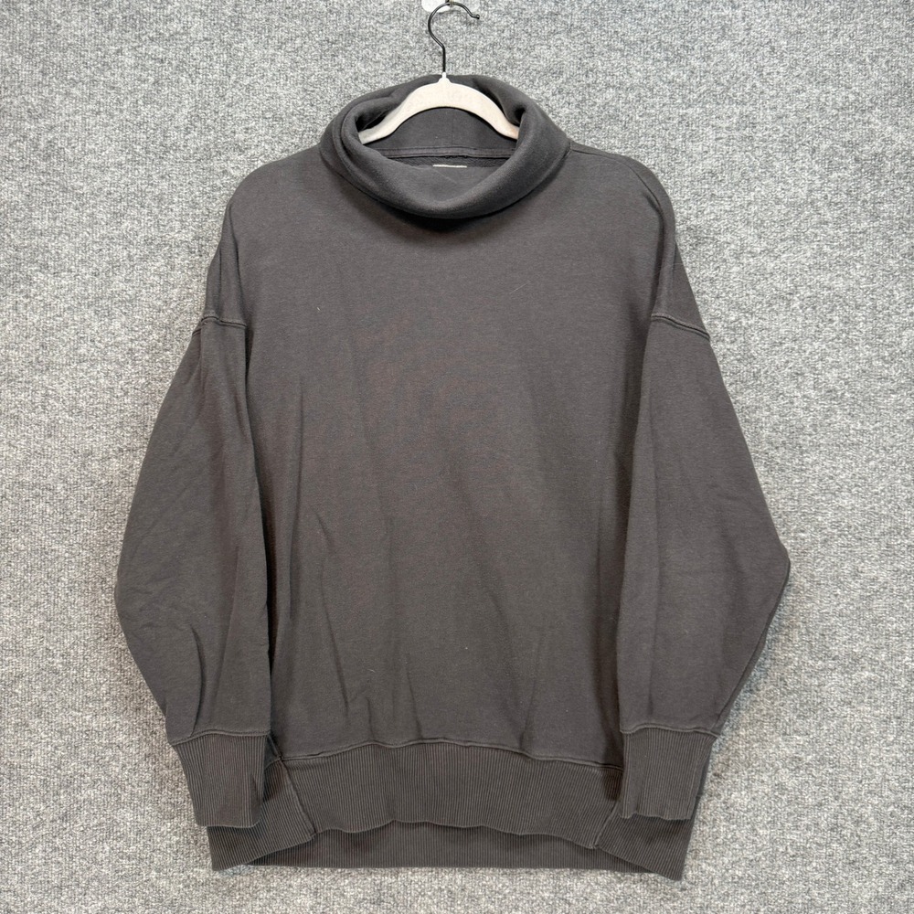 Aerie Turtleneck Sweatshirt Women Small Black Oversized Fleece Pullover Cozy
